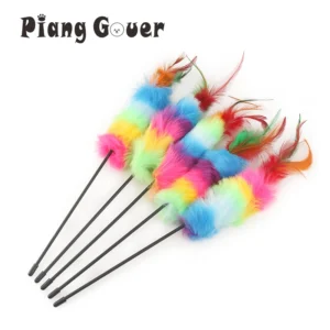 5pcs Short Stick Cat Teaser Feather Stick Cat Toy for Kitten Funny Cat Training Pet Toys