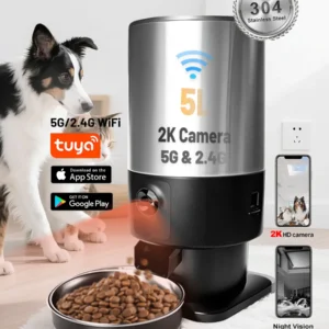5LSUS Automatic Cat Feeder 1080P Camera Remote Control Smart Cat Food Kibble Dispenser Auto Dog Feeder For Cat Pet Accessories