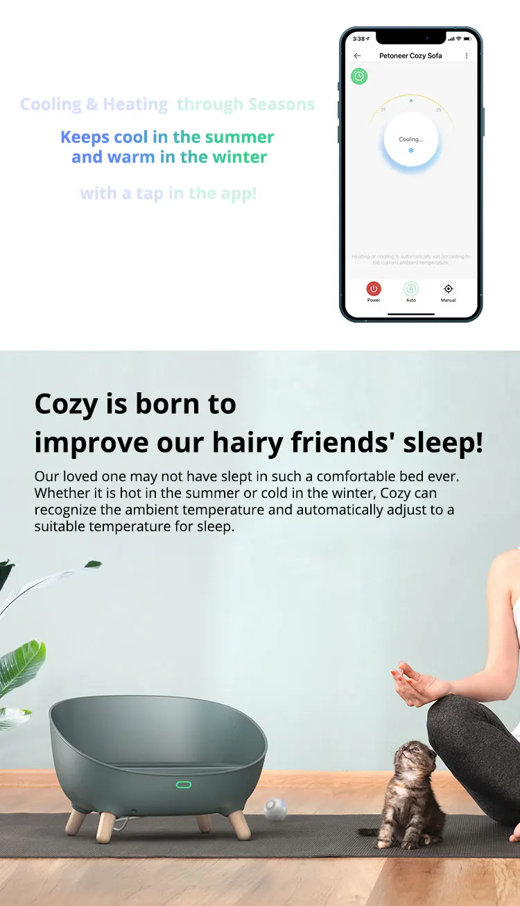 Custom Cozy Pet Bed Cute Cat Furniture Wifi Smart Climate-Controlled With Cooling &Amp; Heating, App Remote Manage 10 kf S05ac158f5eda426bbd7f428b851576acG