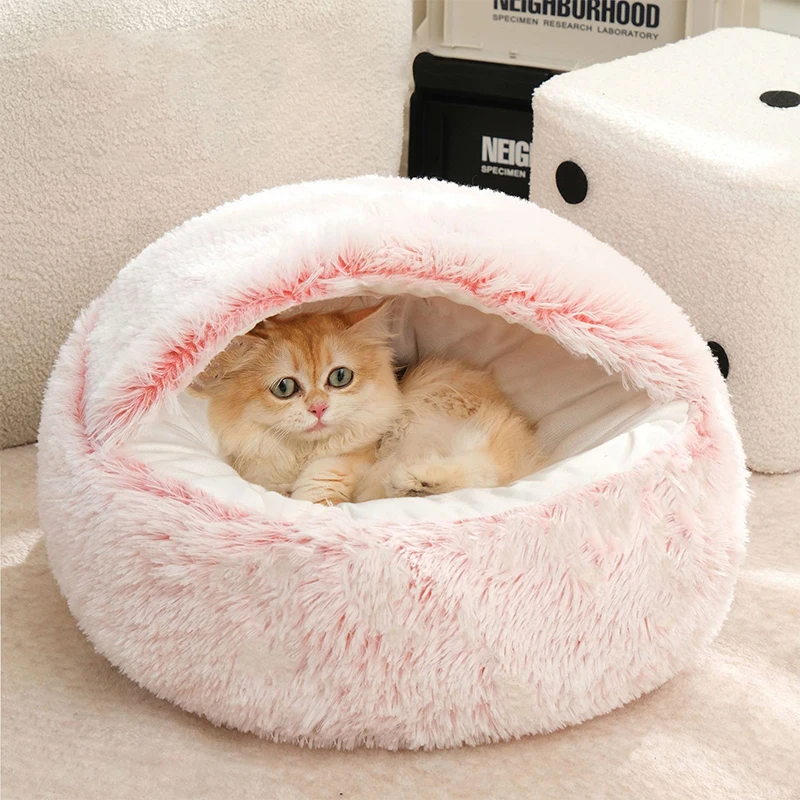 Round Cat Cushion Semi Enclosed Pet Sleep Bags Long Soft Plush 2 In 1 Warms Cats Beds Simple Comfort Warm Puppy Sleeping Nest 9 kf S102f748ad1124ec498715fbce5ce59bfi