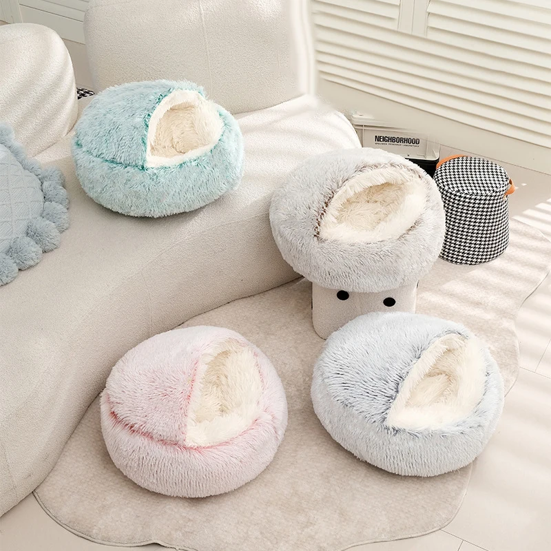 Round Cat Cushion Semi Enclosed Pet Sleep Bags Long Soft Plush 2 In 1 Warms Cats Beds Simple Comfort Warm Puppy Sleeping Nest 11 kf S23c146856b1346589beee8a40c3bfe90B