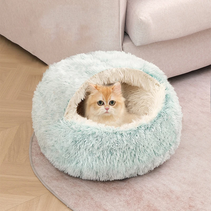 Round Cat Cushion Semi Enclosed Pet Sleep Bags Long Soft Plush 2 In 1 Warms Cats Beds Simple Comfort Warm Puppy Sleeping Nest 8 kf S28ce8f4e662544f6b7545e30e23148aaO