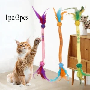 Cat Interactive Toy Catnip Elastic Rope Toy with Feathers and Bell Indoor Kitten Speaky Toys Cat Teaser Hunting Pet Cats Toy