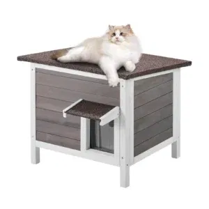 SucceBuy Outdoor Cat House Weatherproof, Feral Cat Shelter for Cat Outdoor Wooden Cat Rabbit House with All-Round Foam Insulated