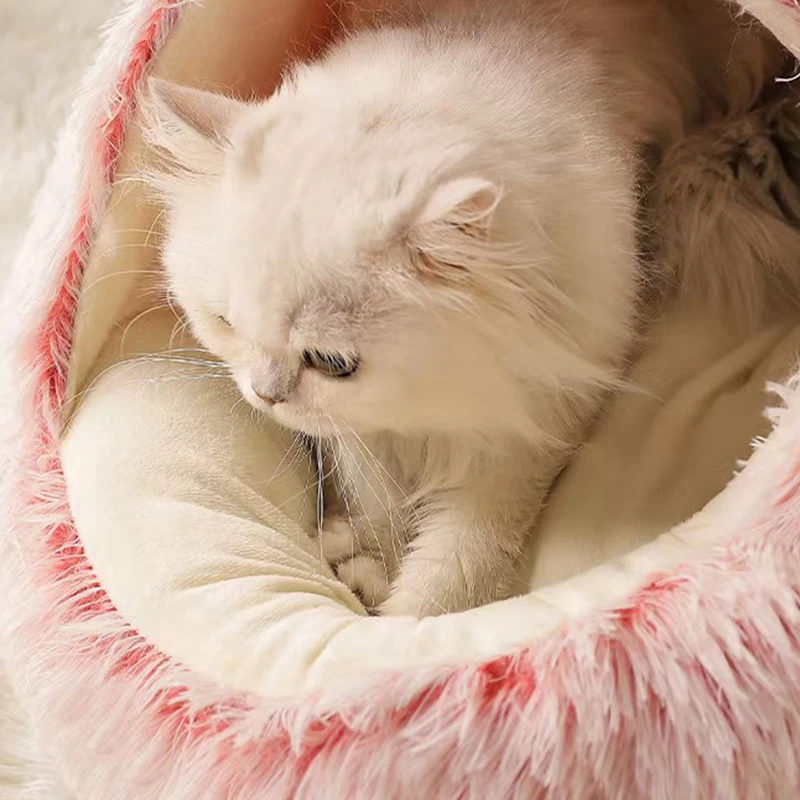 Round Cat Cushion Semi Enclosed Pet Sleep Bags Long Soft Plush 2 In 1 Warms Cats Beds Simple Comfort Warm Puppy Sleeping Nest 13 kf S5be57f50eea84e1ea5bf801e3f50dd13o