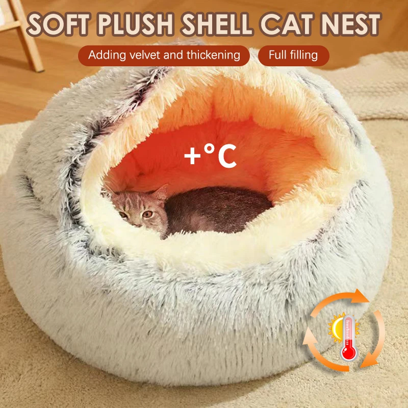 Round Cat Cushion Semi Enclosed Pet Sleep Bags Long Soft Plush 2 In 1 Warms Cats Beds Simple Comfort Warm Puppy Sleeping Nest 7 kf Se3f610868de5477d83fda9666661c6efE