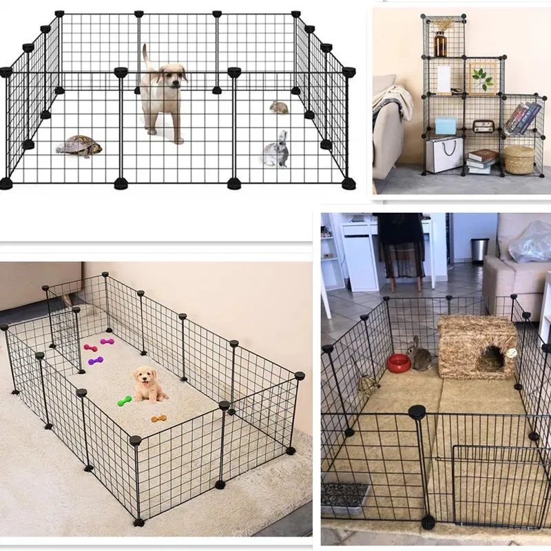 kf H1e6ffdebb6de419b9b78d8d434a85800Q Foldable Pet Playpen Iron Fence Puppy Kennel House Exercise Training Puppy Kitten Space Dogs Supplies rabbits