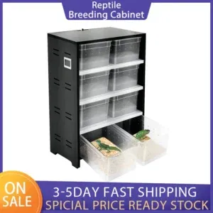 Reptile Breeding Cabinet with 8 Clear Boxes, 25W Heating Pad, Thermometer, for Spiders, Lizards & Small Reptiles, Space-Saving