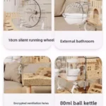 Solid Wood Hamster Cage, 360° Panoramic Transparent Syrian Hamster Home, Easy Clean Acrylic Mansion, Double Layer Rodent Habitat 30 kf S50076638c1f745d6b757e0348b715a68V