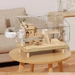 Solid Wood Hamster Cage, 360° Panoramic Transparent Syrian Hamster Home, Easy Clean Acrylic Mansion, Double Layer Rodent Habitat 25 kf S5954959e9215479697a0aa862f7c4f184