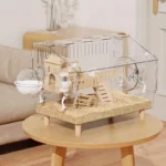 Solid Wood Hamster Cage, 360° Panoramic Transparent Syrian Hamster Home, Easy Clean Acrylic Mansion, Double Layer Rodent Habitat 27 kf Sc374d721d18745198a9017851837deceA