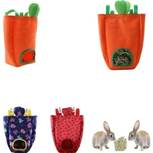 Rabbit Hay Feeder With Hooks Carrot Shape Oxford Cloth Guinea Pig Hay Feeder Hanging Bag Food Storage Pet Supplies Accessories