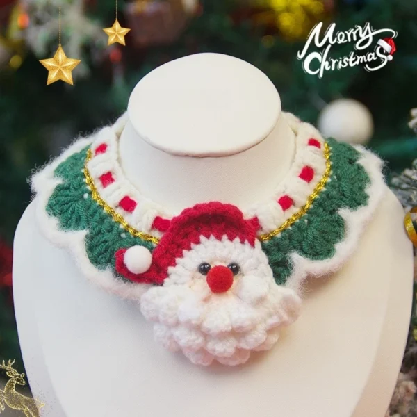 Christmas Cat Scarf Hand-knitted Cartoon Cat Necklace Adjustable Santa Claus Reindeer Puppy Collar Delicate Pet Accessories 6